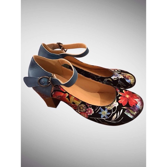 Mary Jane Shoes - SOCOFY WOMEN'S LEATHER FLORAL MARY JANE STRAP PUMP HEELS SHOES SIZE 41 US 10.5